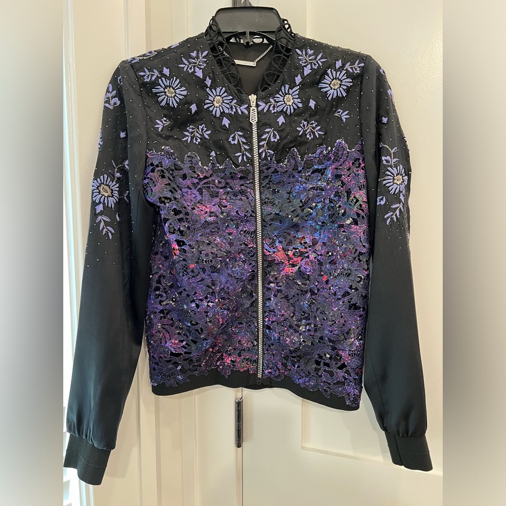 Elie Tahari floral lace bomber jacket